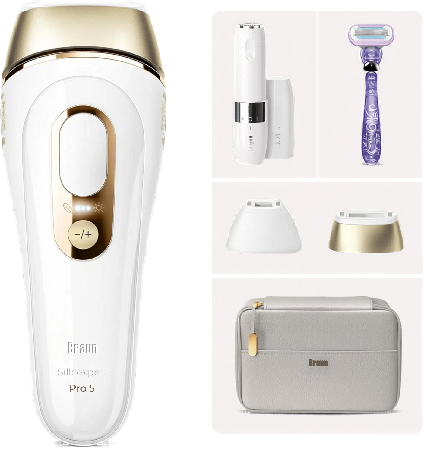 Braun Silk-expert Pro 5 IPL uređaj s nastavcima i dodatnom opremom za depilaciju kod kuće.